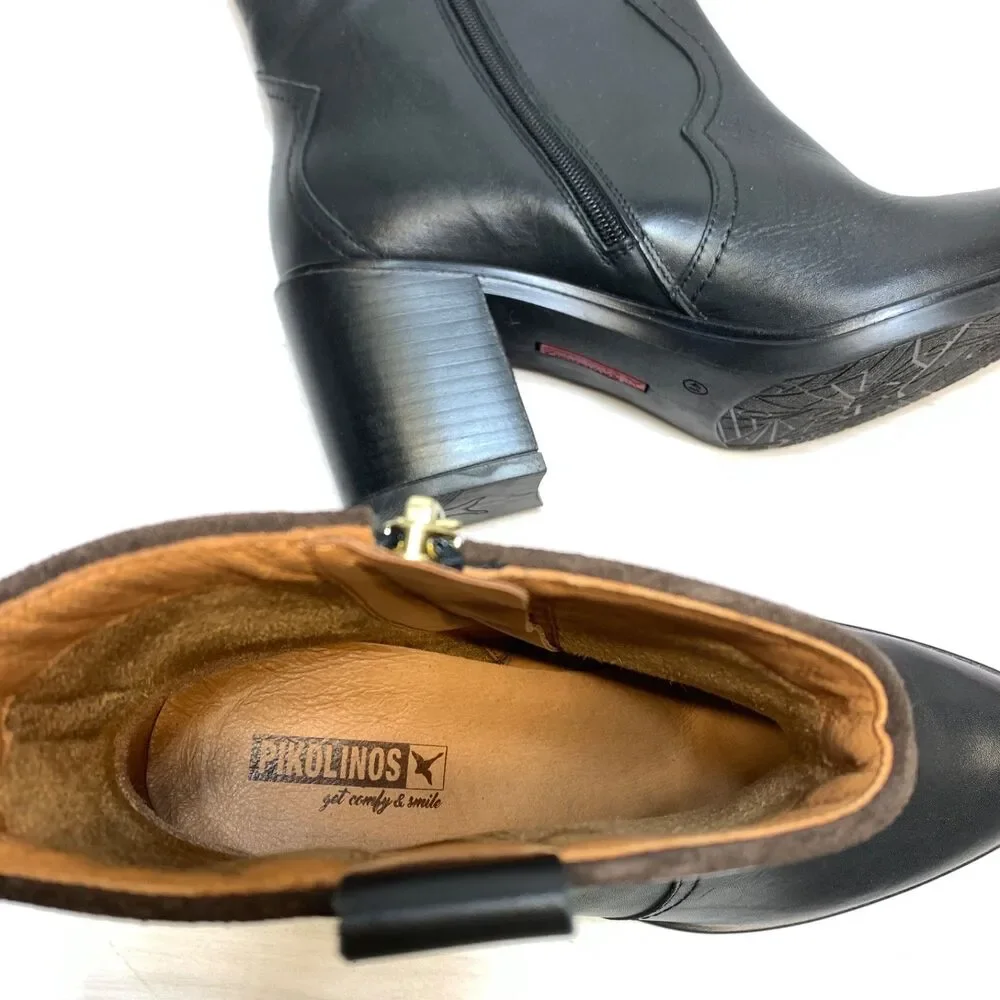Pikolinos‎ Rioja W74-8957 Block Heel Western Bootie Black Leather NEW Size 41